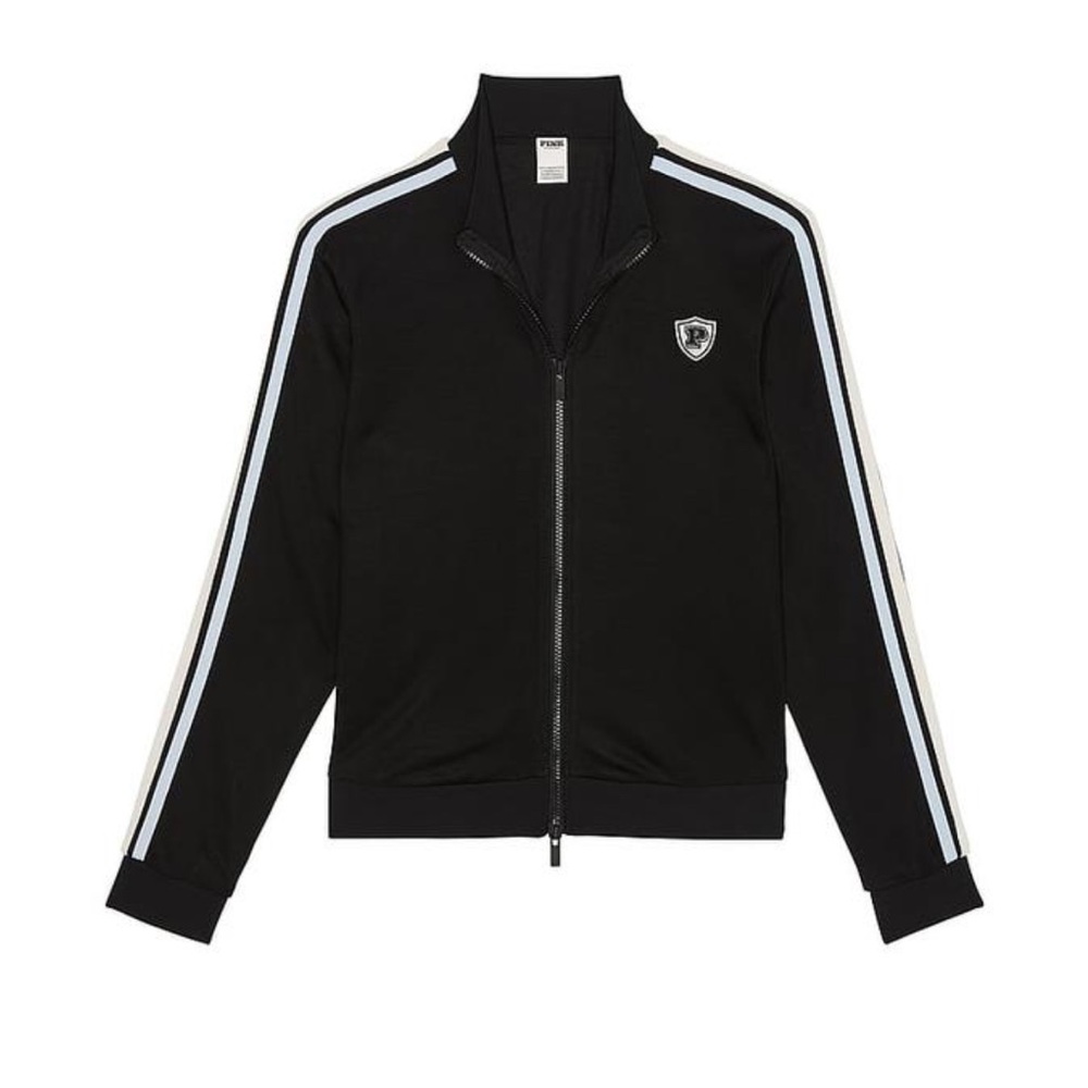 Victoria’s Secret sleek PINK zip Black Athletic Track Jacket Jersey Stripes M